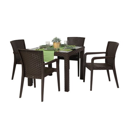 RAINBOW OUTDOOR Alberta 5-Piece Dining Set-Brown RBO-ALBERTA-BRW-5DA